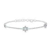 0.15ct Diamond & 0.06ct Blue Sapphire 14k White Gold Hamsa Star Eye Bracelet